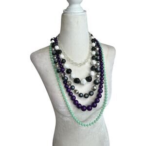 Vintage Beaded Statement Necklaces Mixed Lot Mid Century Bold Retro Timeless AB